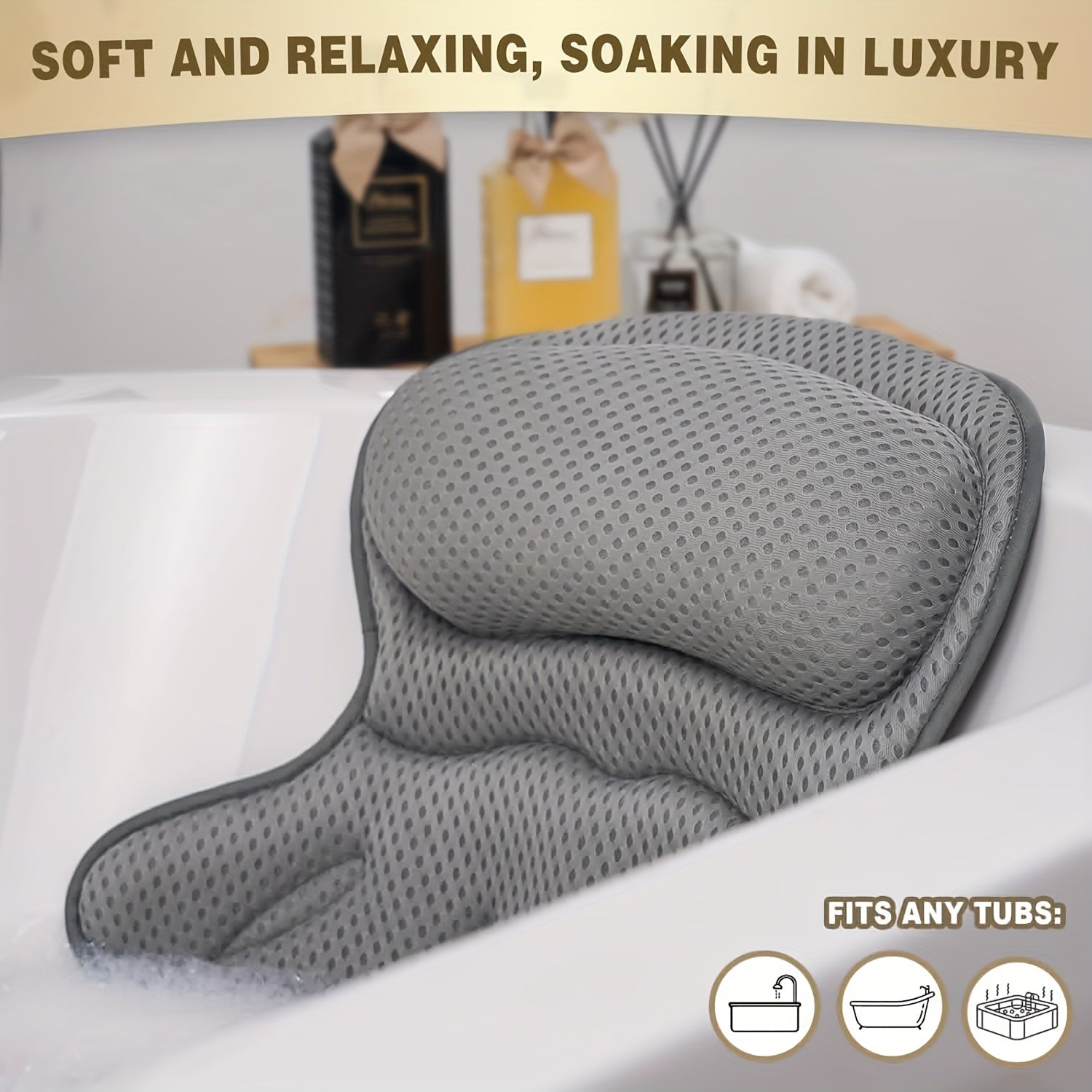 Koupelový polštář LuxieSpa 4D Luxe - prodyšný polštář s oporou krku a zad pro relaxační koupel