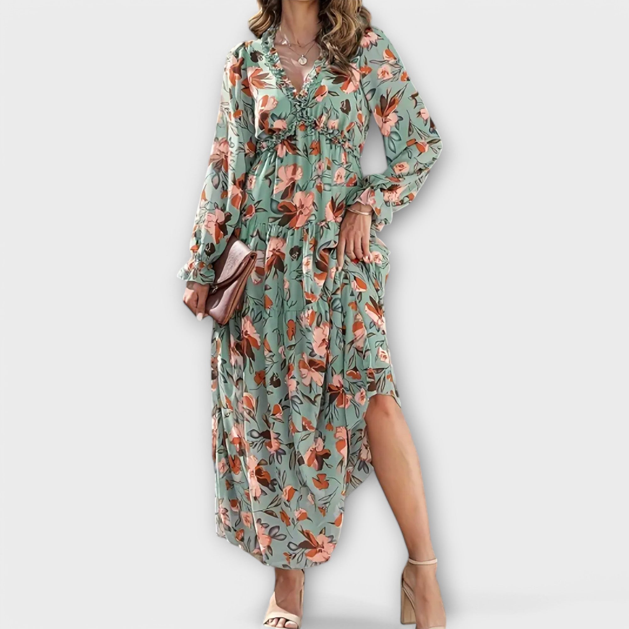 Nova - Elegancka wzorzysta sukienka maxi