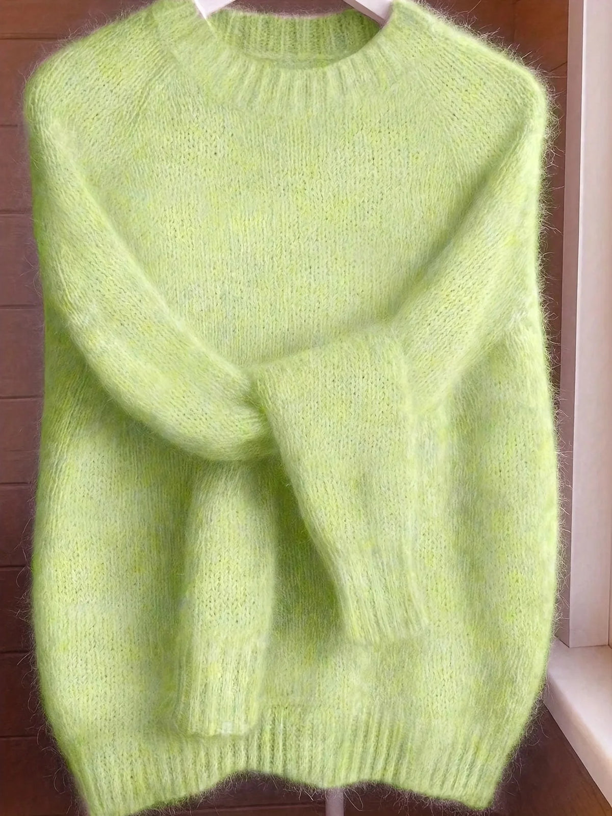 Jersey de mujer de mezcla de mohair suave – Jersey de punto de corte holgado y cuello redondo