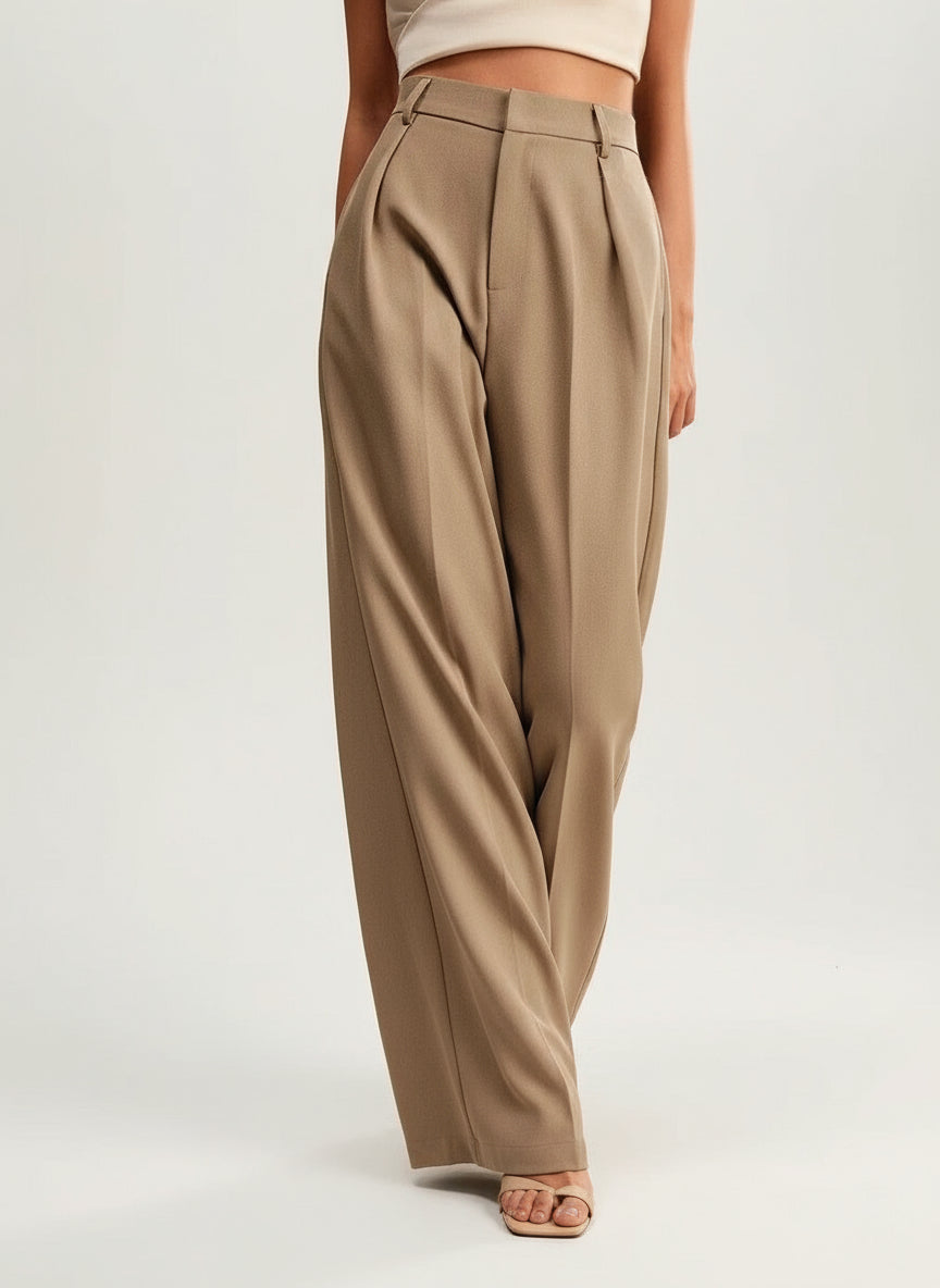 High Waist Wide Leg Tailored Trousers for Women | Smart Office Dress Pants with a Structured Waist and Flowing Silhouette