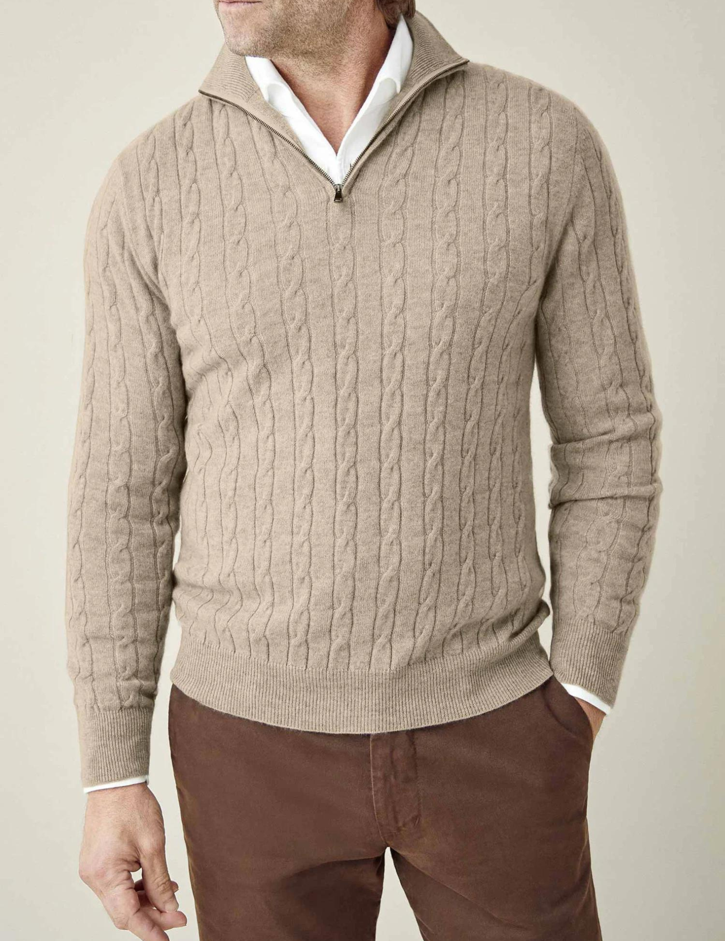 Pull à fermeture éclair en maille torsadée