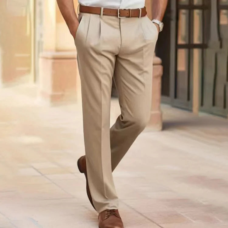 Pantaloni da ufficio da uomo a gamba dritta | Pantaloni business casual in misto cotone traspirante | Pantaloni leggeri a vita media per tutti i giorni