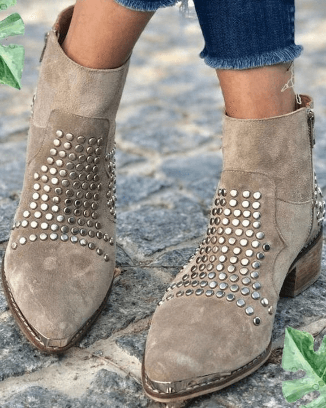 Botines de mujer con tachuelas, punta afilada y tacón grueso: unos botines cómodos con cremallera lateral para un estilo versátil en el día a día