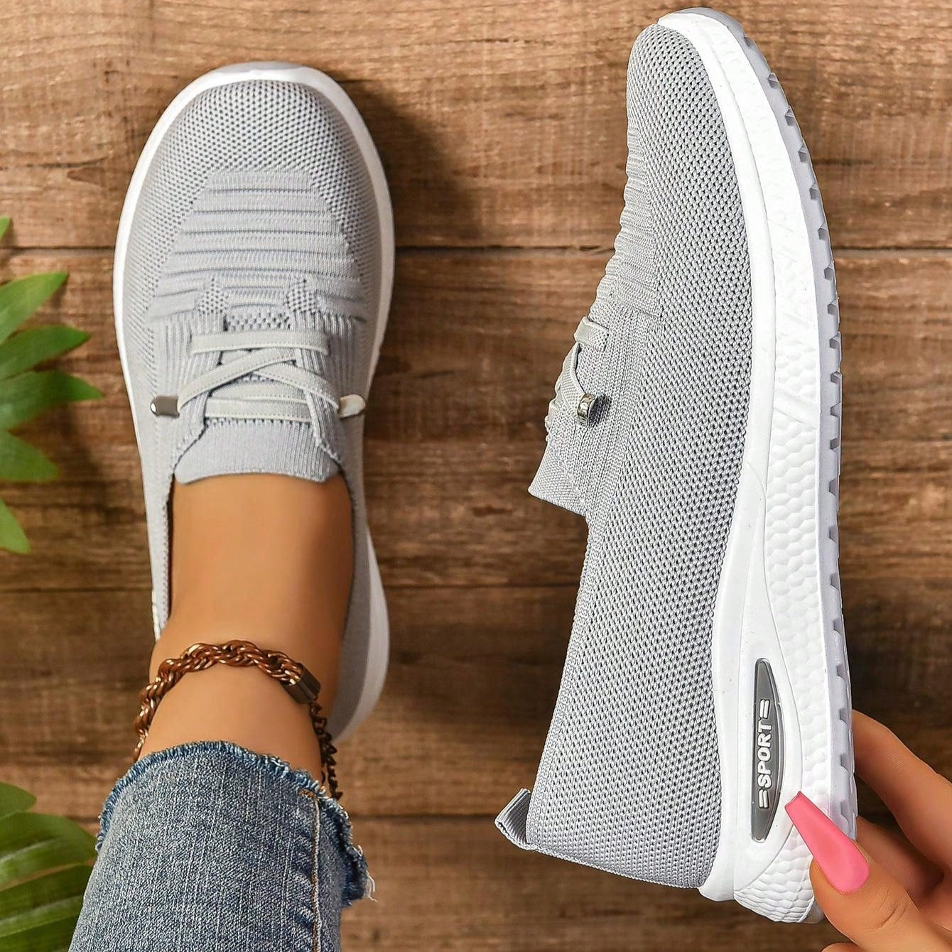 Baskets sans lacets pour femme avec bout large | Chaussures de marche confortables pour tous les jours | Baskets légères et sportives pour un usage quotidien