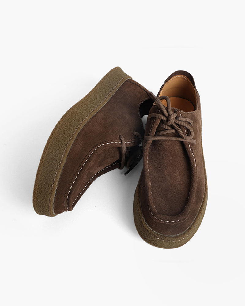 Mocasines de ante para hombre con suela de crepé | Zapatos informales con cordones y costuras en contraste | Mocasines cómodos cosidos a mano