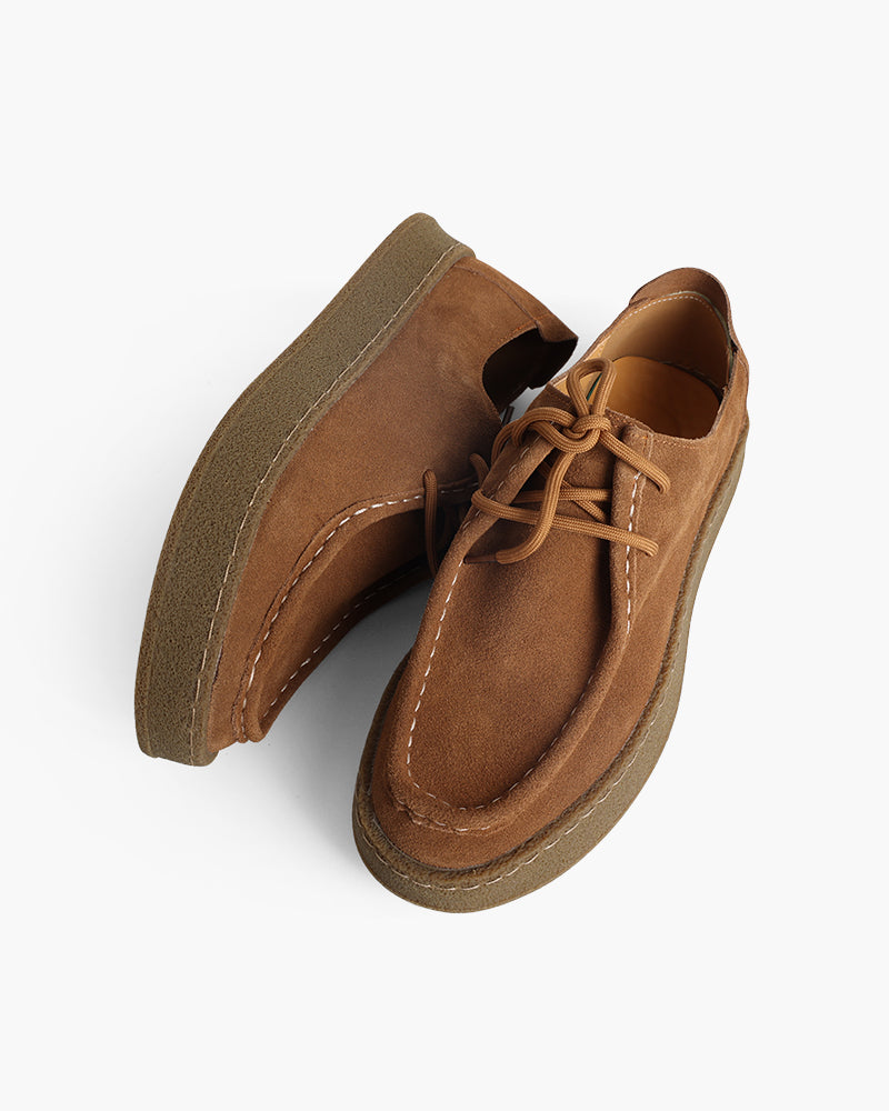 Mocasines de ante para hombre con suela de crepé | Zapatos informales con cordones y costuras en contraste | Mocasines cómodos cosidos a mano
