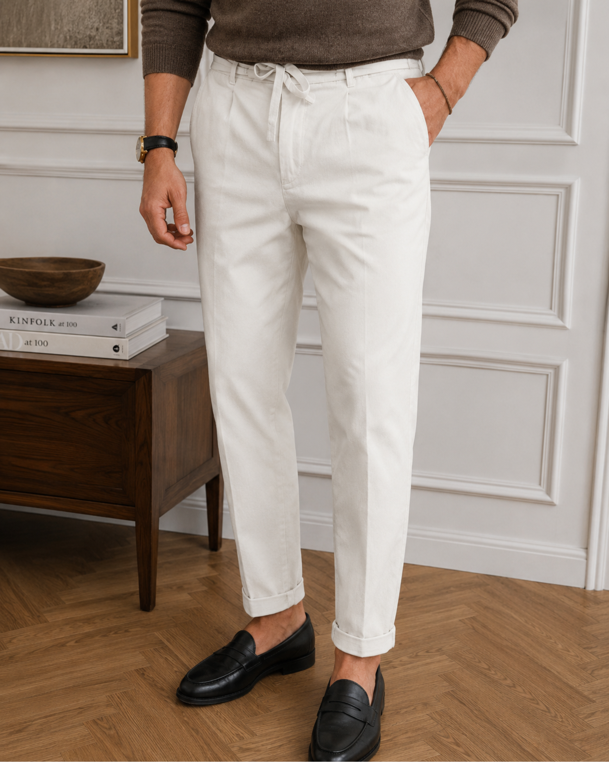 Pantalones ligeros de verano para hombre | Pantalones informales transpirables de corte holgado, con cintura elástica y cordón ajustable