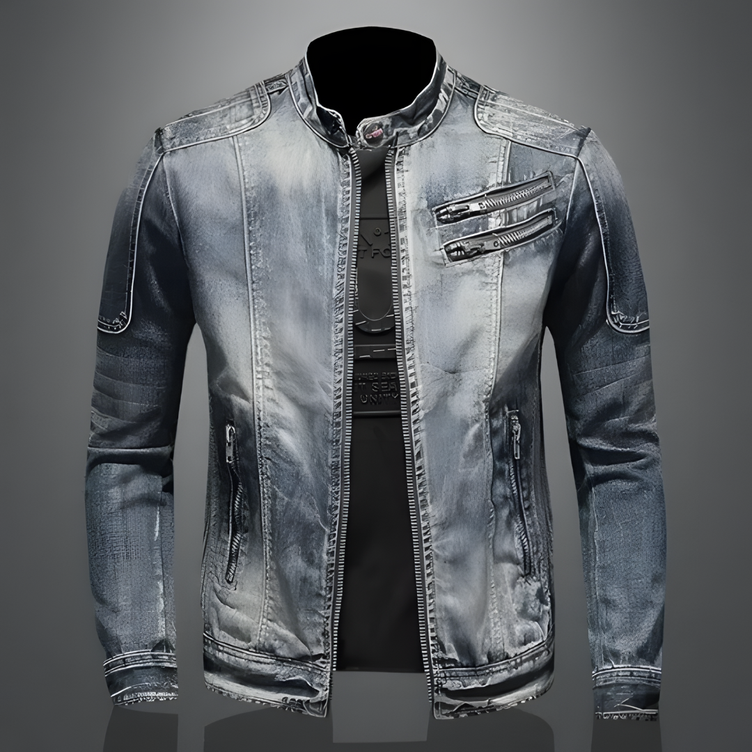 Jachetă retro din denim pentru bărbați – Jachetă clasică din denim în stil vintage – Jachetă robustă din denim de bumbac, ideală pentru ținute casual de zi cu zi