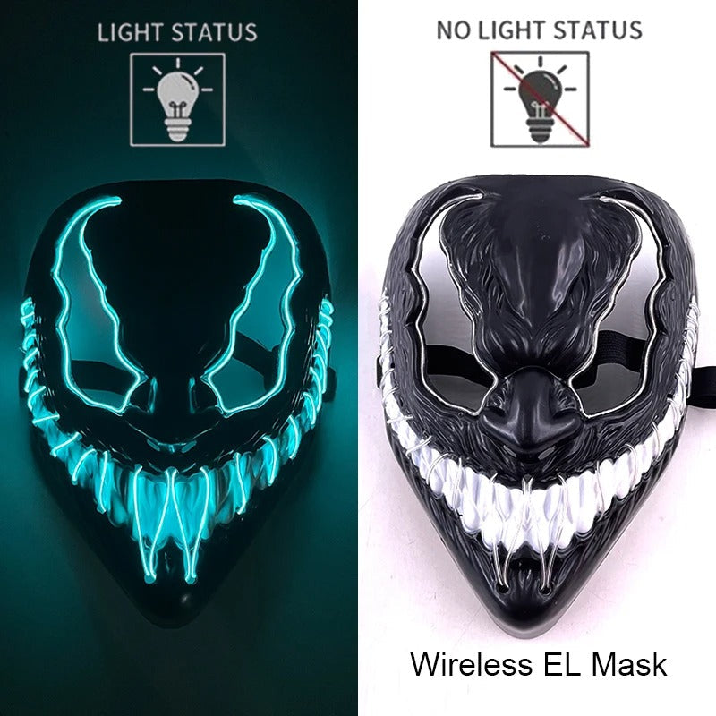 Bezdrátová neonová LED maska na pročištění – maska na Halloween a cosplay, která svítí ve tmě