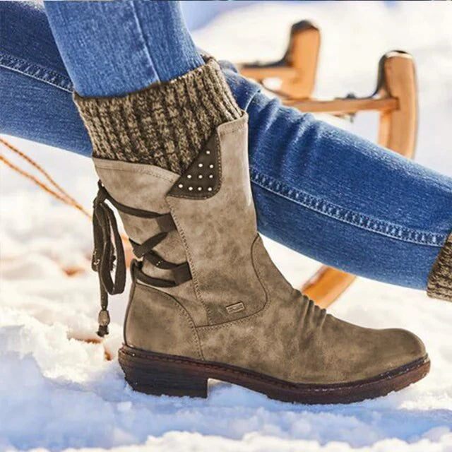 Waterproof women's snow boots - mid-height winter boots with non-slip soles