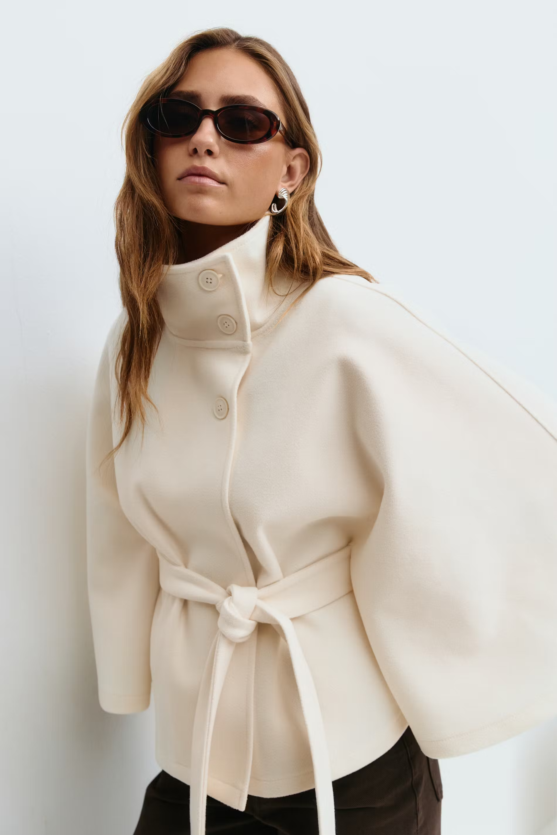 Belted Funnel Neck Jacket for Women - Image 1