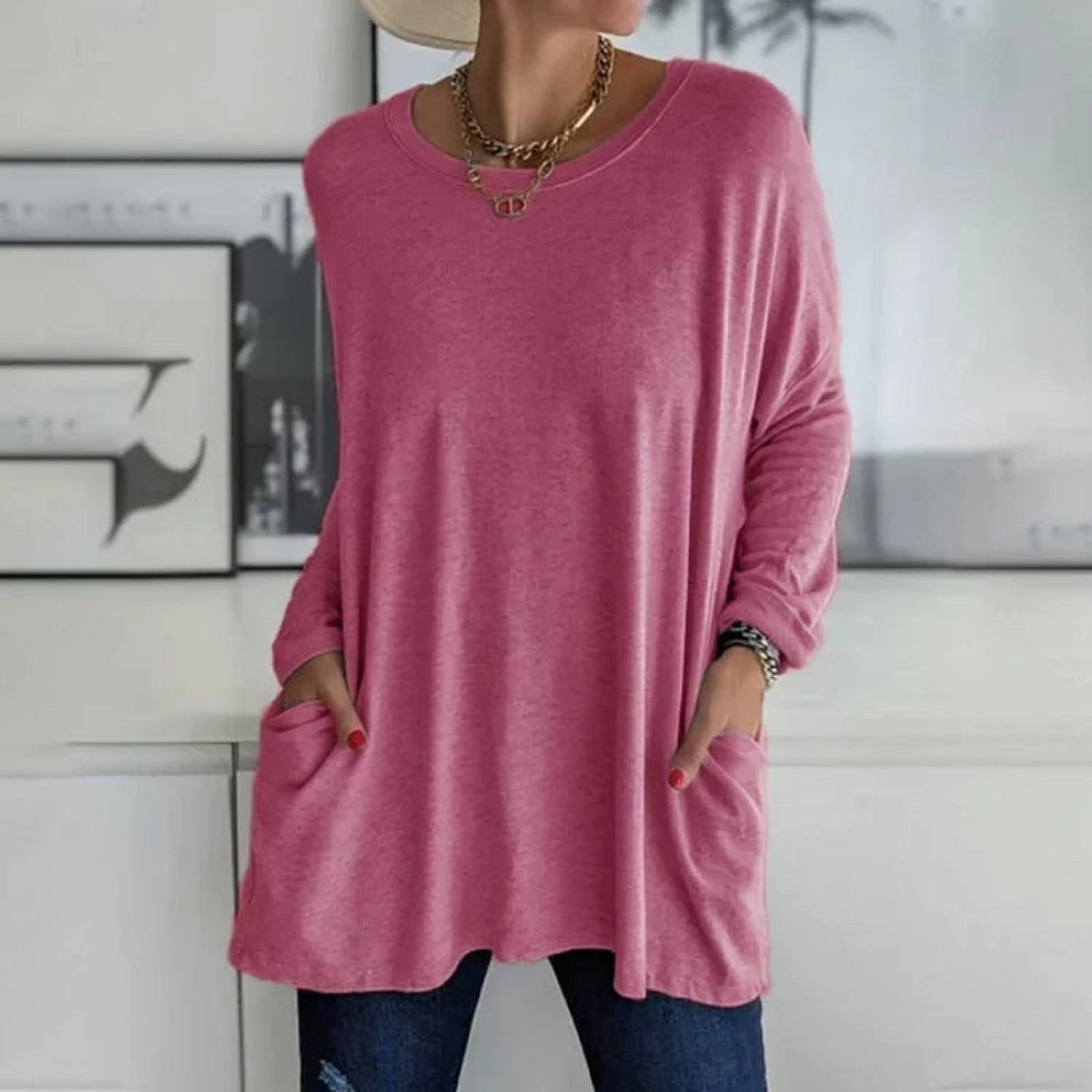 Elegant oversize-trøje med praktiske sidelommer
