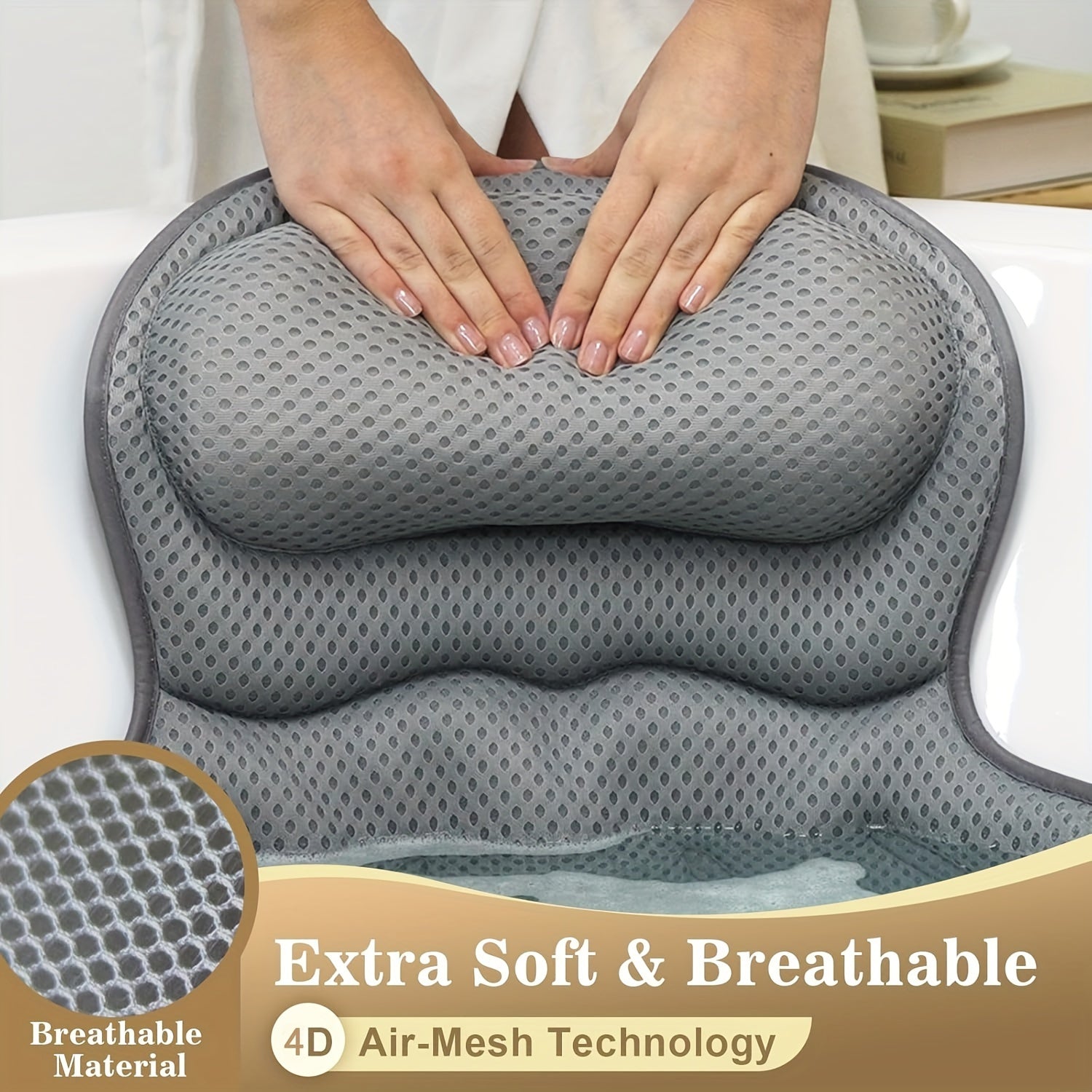 Koupelový polštář LuxieSpa 4D Luxe - prodyšný polštář s oporou krku a zad pro relaxační koupel