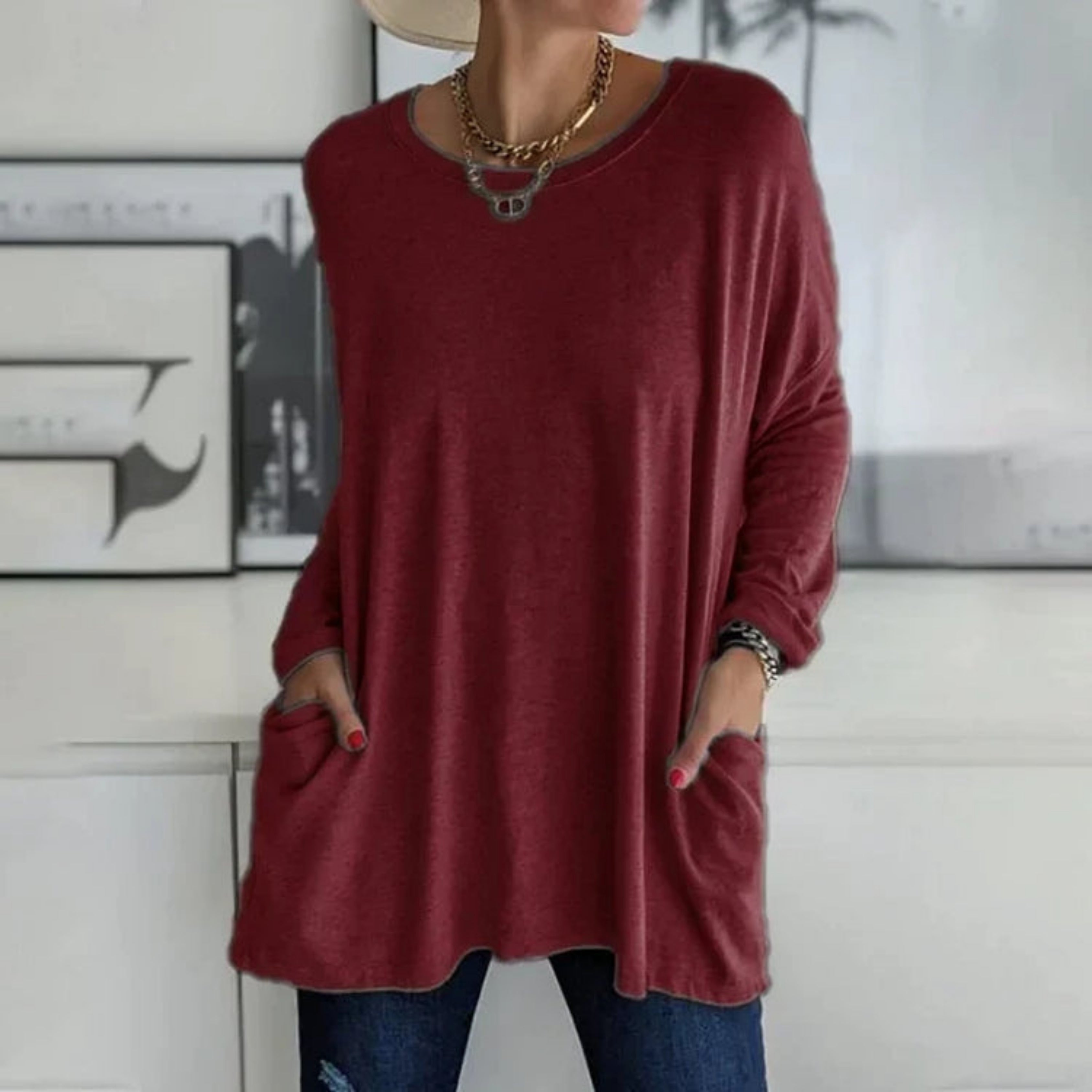Elegant oversize-trøje med praktiske sidelommer