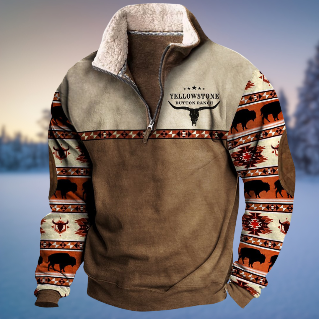 Men's Tribal Graphic Knit - Warm Zipper-Neck Pullover