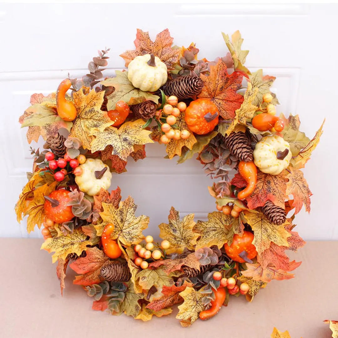 Őszi szüreti tök juharlevél koszorú - Őszi ajtódíszítés