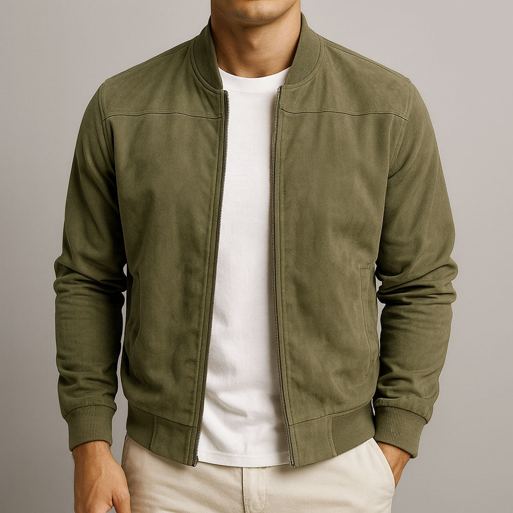 Men's Genuine Suede Leather Jacket - Lightweight Casual Coat with Structured Fit and Classic Collar for Everyday Wear