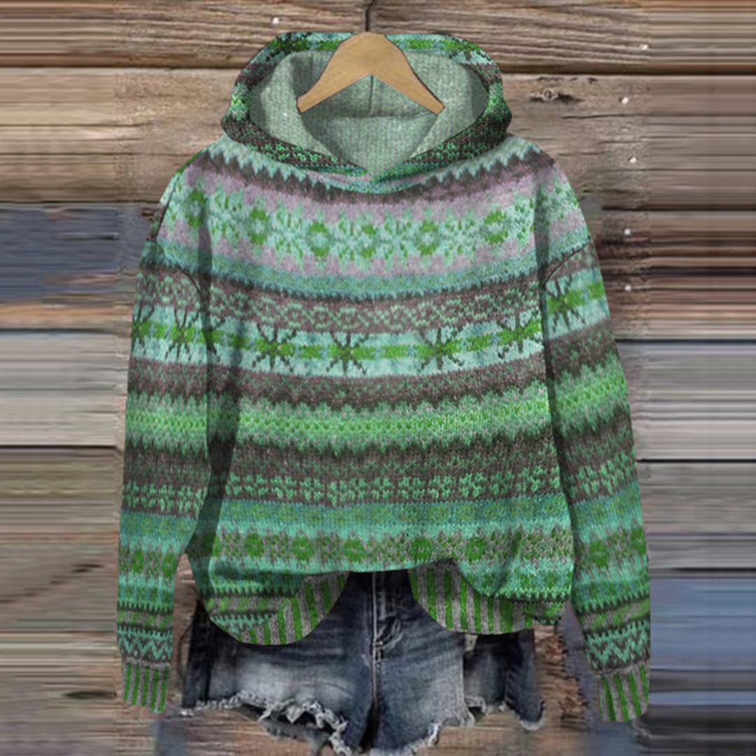 Sudadera con capucha retro vintage para mujer - Suéter de punto suave estampado