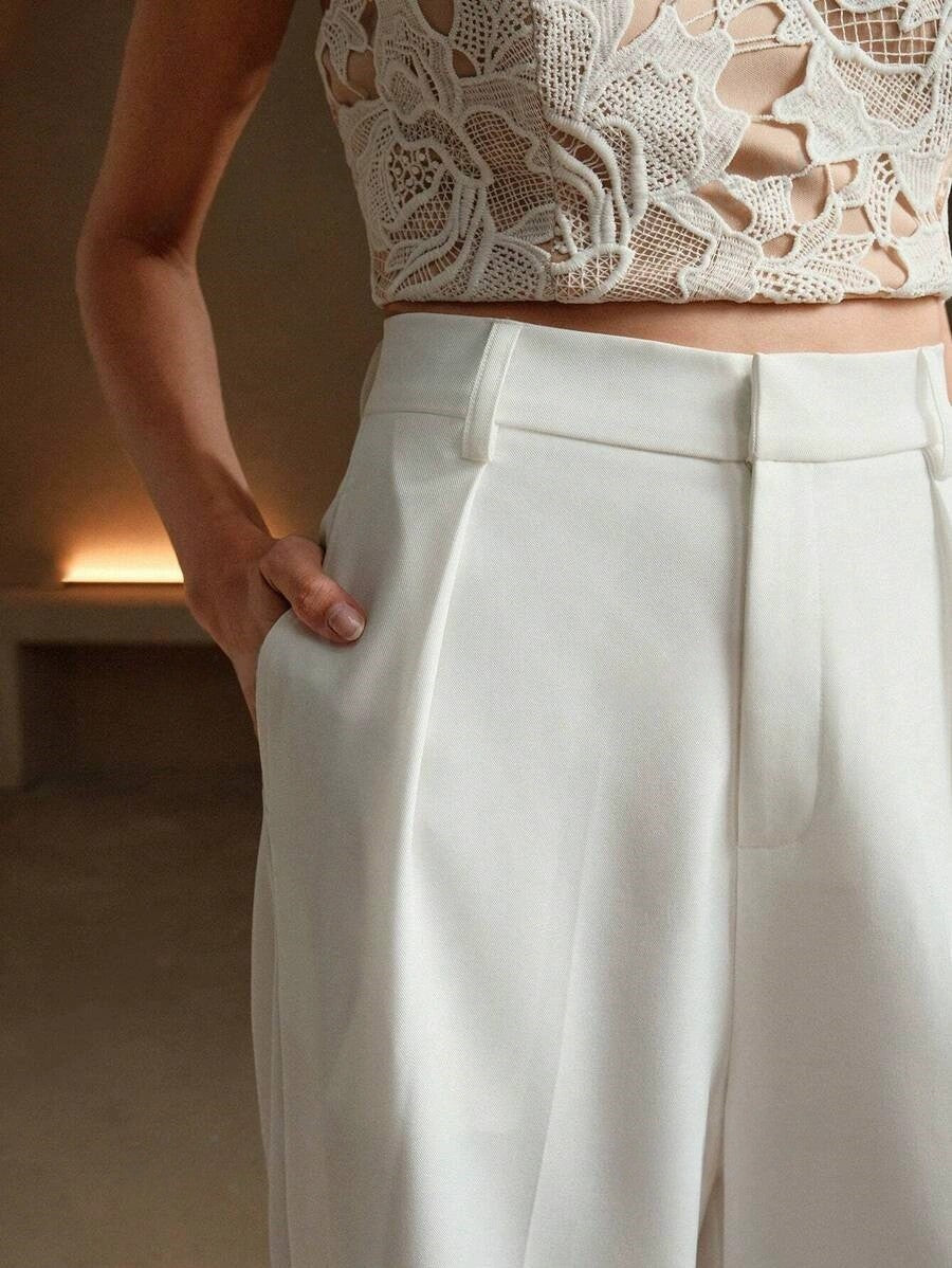 High Waist Wide Leg Tailored Trousers for Women | Smart Office Dress Pants with a Structured Waist and Flowing Silhouette