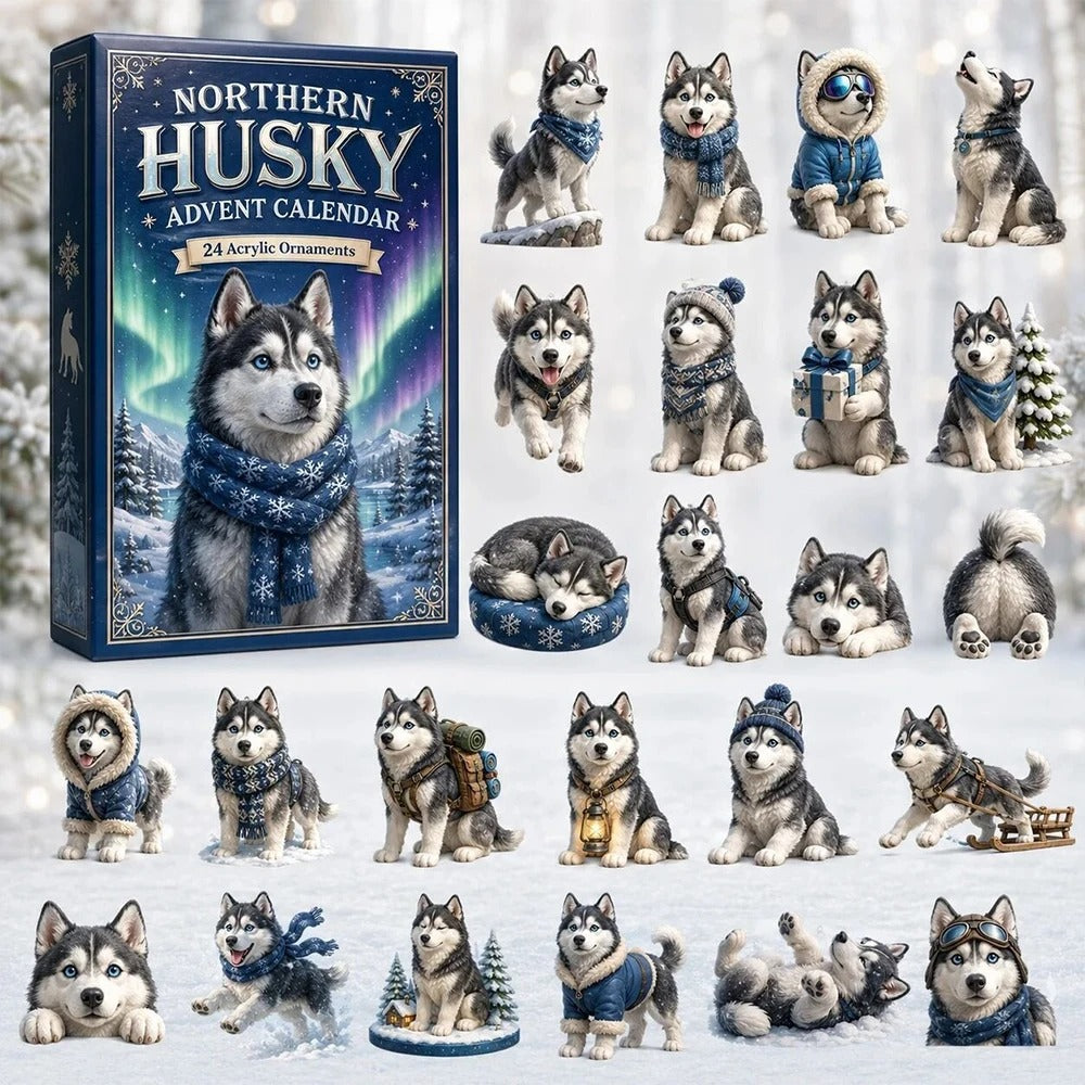 Julekalender til hunde 2026 – 24-dages nedtælling med husky-tema til hundeejere