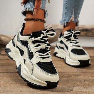 Dámské tenisky na platformě s robustní vysokou podrážkou | Pohodlné polstrované boty na chůzi pro volnočasový streetwear a každodenní nošení