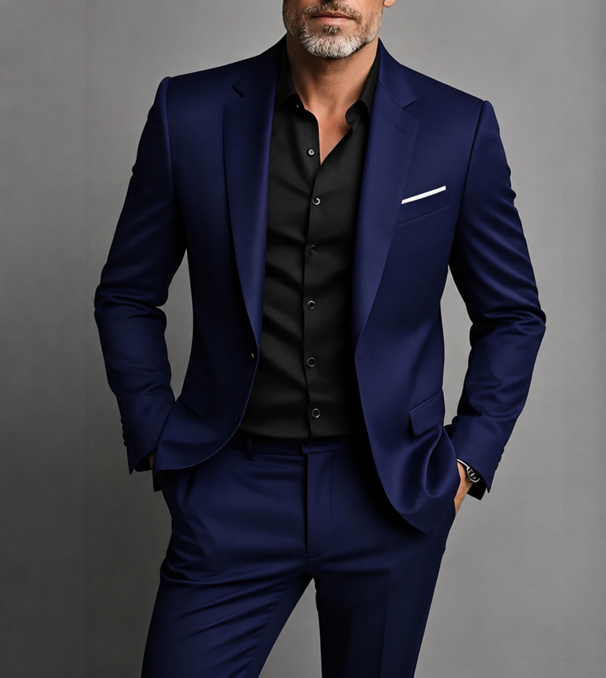 Costum formal pentru bărbați, cu croială slim fit și revere ascuțite din satin – costum de seară cu un singur rând de nasturi, potrivit pentru evenimente de gală și pentru invitații la nunți