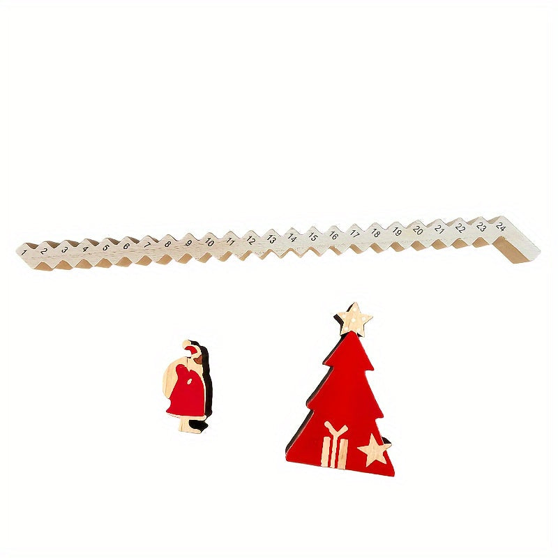Calendar de Advent din lemn cu Moș Crăciun – Decorațiune de sărbători pentru masă, cu numărătoare inversă de 24 de zile până la Crăciun, cu Moș Crăciun urcând pe o scară