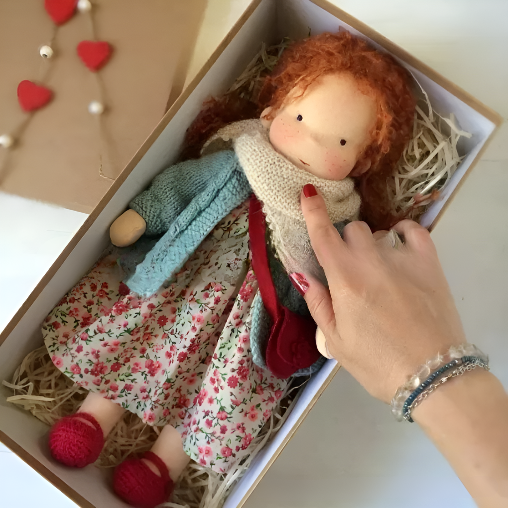 Χειροποίητη κούκλα Waldorf | Μαλακό παιχνίδι από φυσικό βαμβάκι και μαλλί | Υποαλλεργικός σύντροφος για δημιουργικό παιχνίδι για νήπια