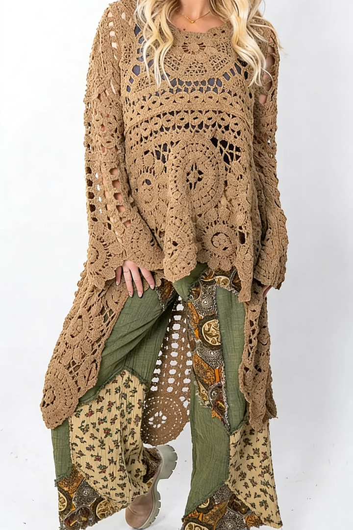 Pulover croșetat pentru femei, cu textură boho lejeră