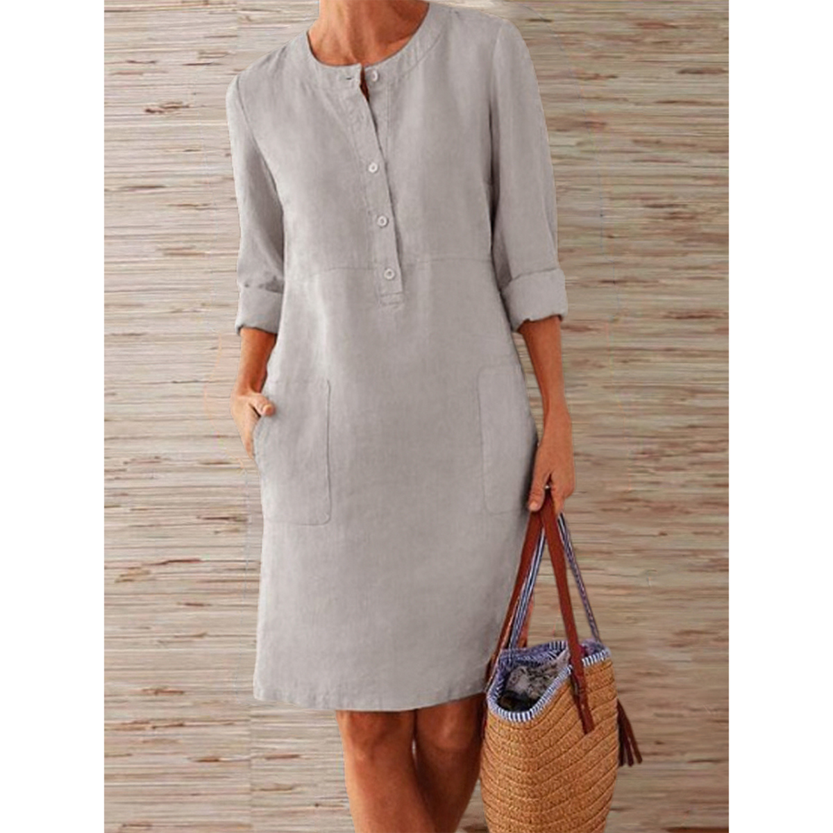 Knee-length linen dress | Simplicity and elegance | Comfortable style
