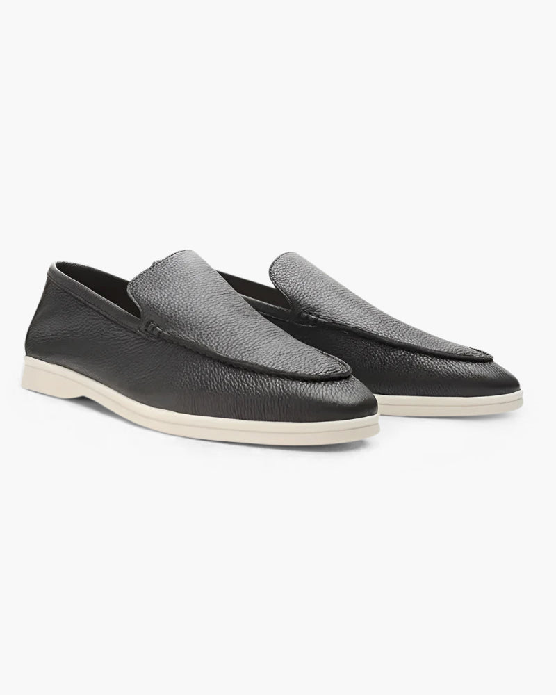 Mocasines de cuero auténtico para hombre | Zapatos sin cordones ligeros de piel de vaca | Calzado informal y de negocios cómodo con suela de goma flexible