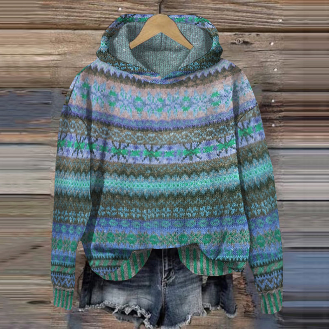 Sudadera con capucha retro vintage para mujer - Suéter de punto suave estampado