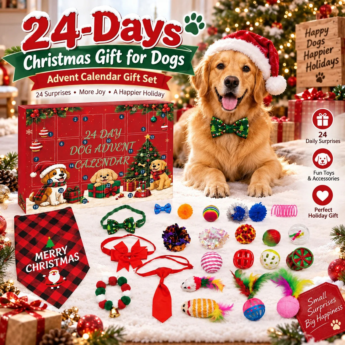 Calendario dell'Avvento natalizio per cani 2026 – Set regalo di 24 giorni con giocattoli e accessori per animali domestici