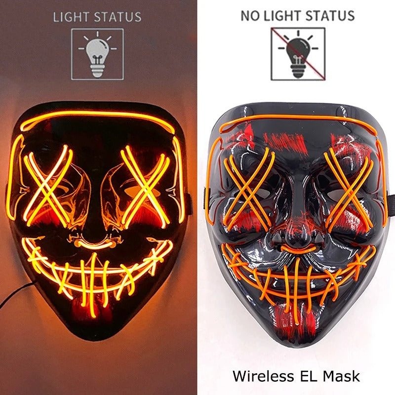 Bezdrátová neonová LED maska na pročištění – maska na Halloween a cosplay, která svítí ve tmě