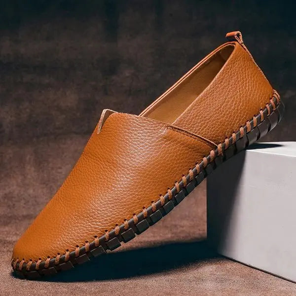 Mocassins en cuir pour homme | Chaussures décontractées à enfiler avec semelle souple | Chaussures de marche légères pour un look chic et décontracté au quotidien