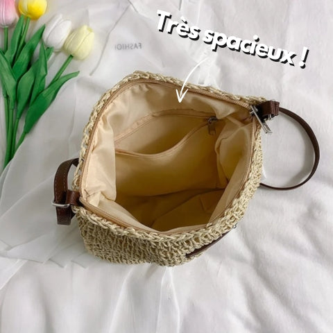 Γυναικεία τσάντα ώμου από ψάθα | Ιμάντας από βίγκαν δέρμα