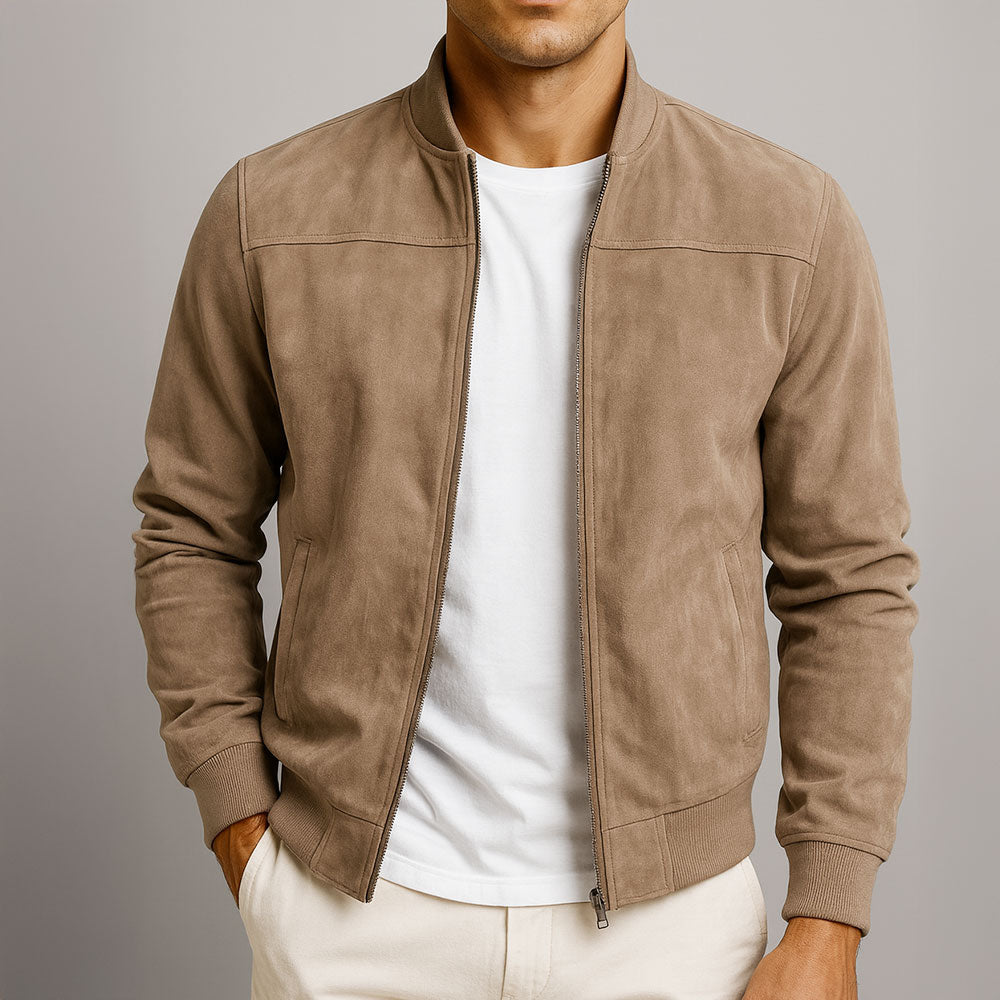 Men's Genuine Suede Leather Jacket - Lightweight Casual Coat with Structured Fit and Classic Collar for Everyday Wear