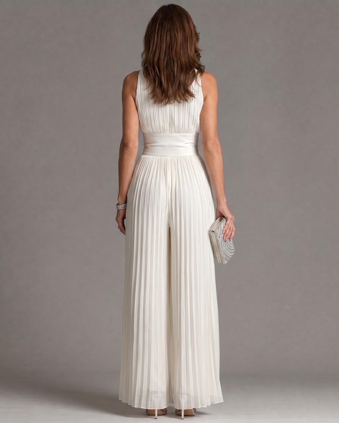 Women's Halter Neck Pleated Jumpsuit | Wide Leg Sleeveless One-Piece for Formal Events and Sophisticated Occasions