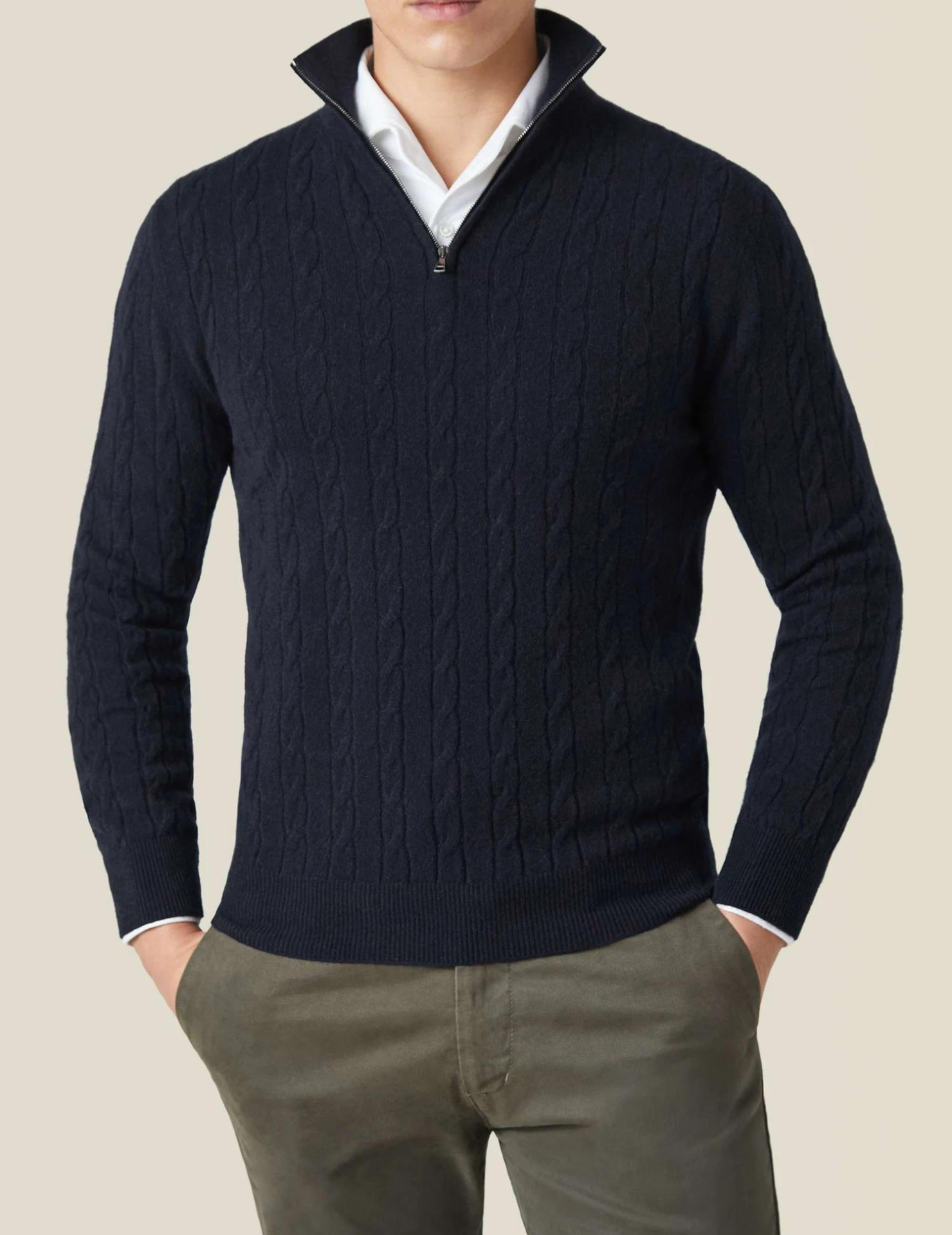 Pull à fermeture éclair en maille torsadée