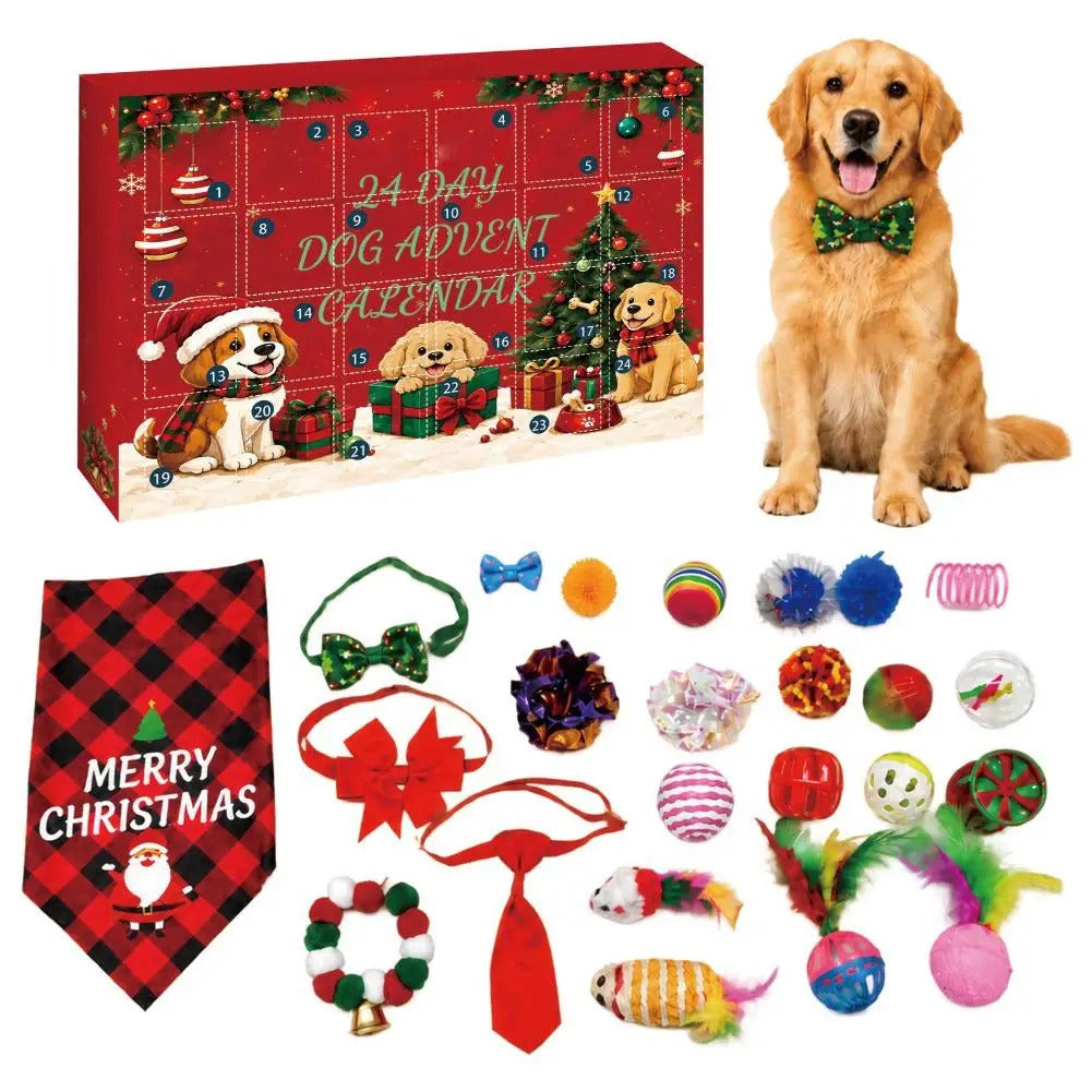 Calendario dell'Avvento natalizio per cani 2026 – Set regalo di 24 giorni con giocattoli e accessori per animali domestici