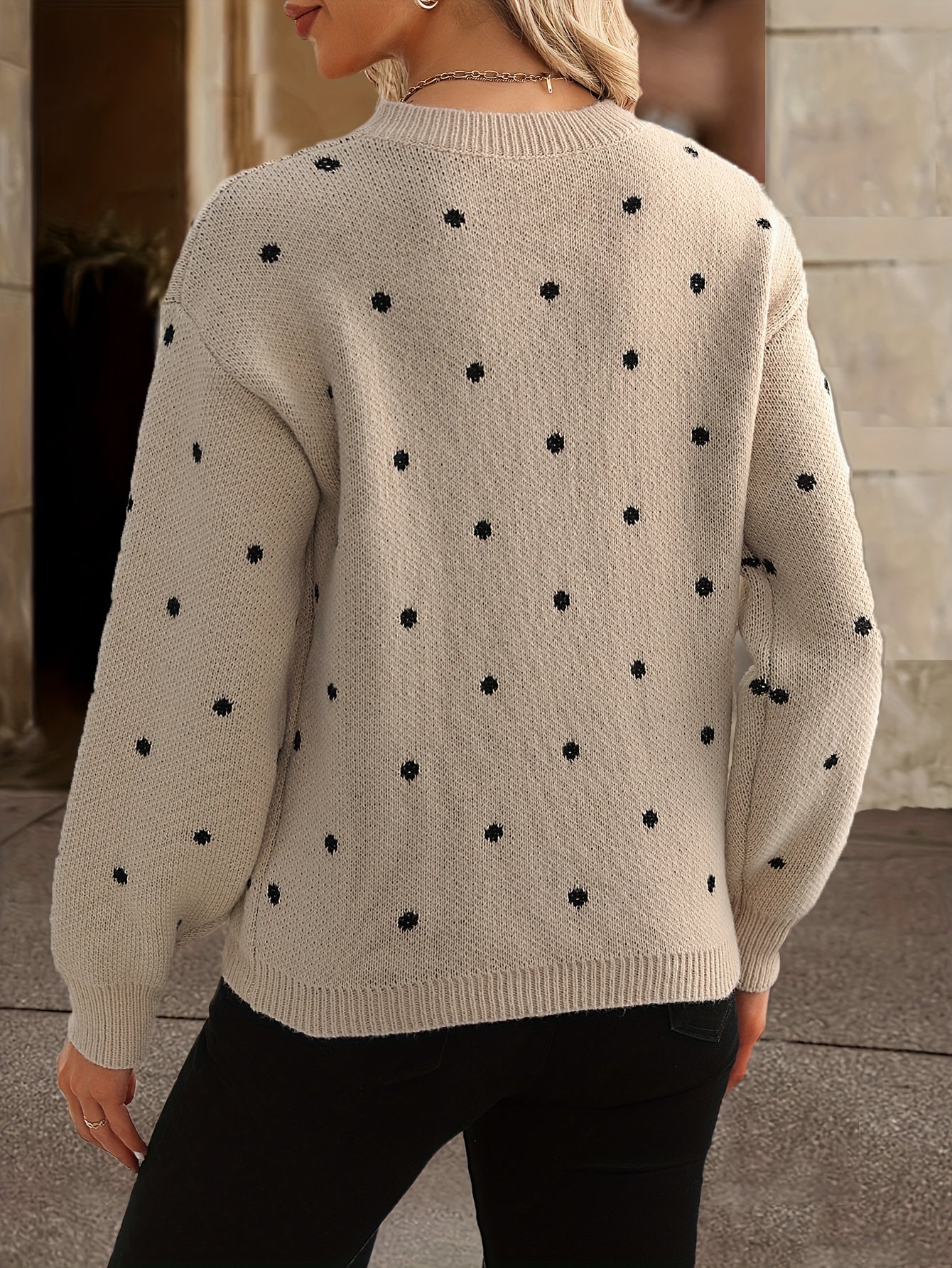 Jersey de punto con lunares para mujer | Cuello redondo