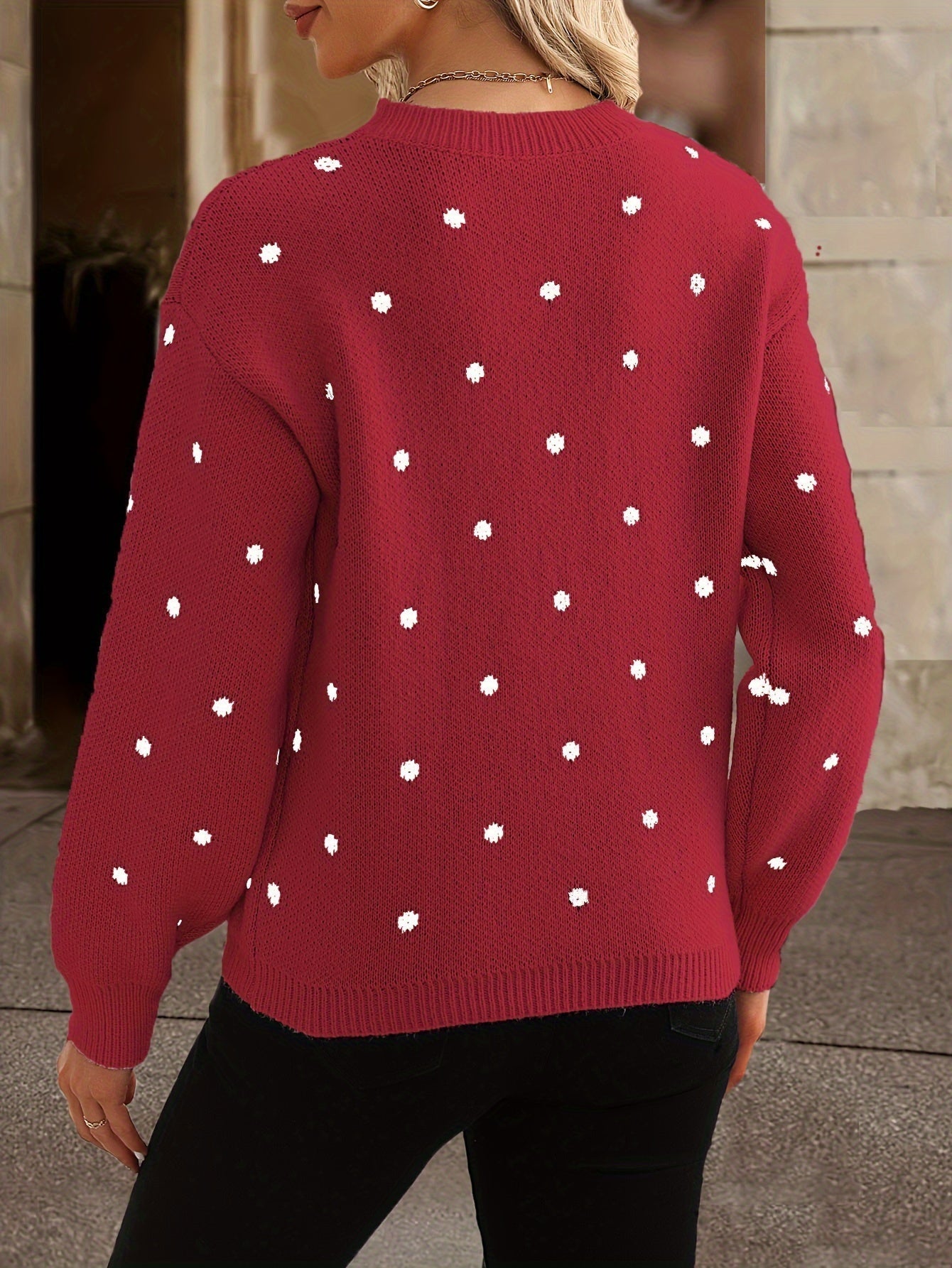 Jersey de punto con lunares para mujer | Cuello redondo