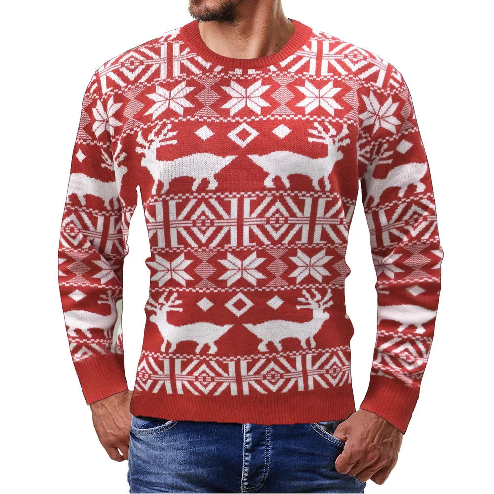 Dzianinowy sweter świąteczny z okrągłym dekoltem dla mężczyzn - Reese