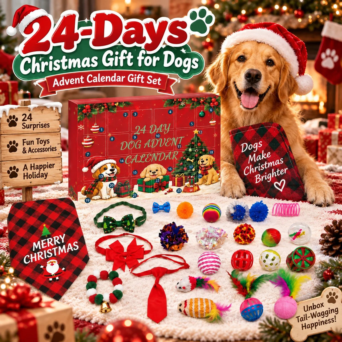 Calendario dell'Avvento natalizio per cani 2026 – Set regalo di 24 giorni con giocattoli e accessori per animali domestici