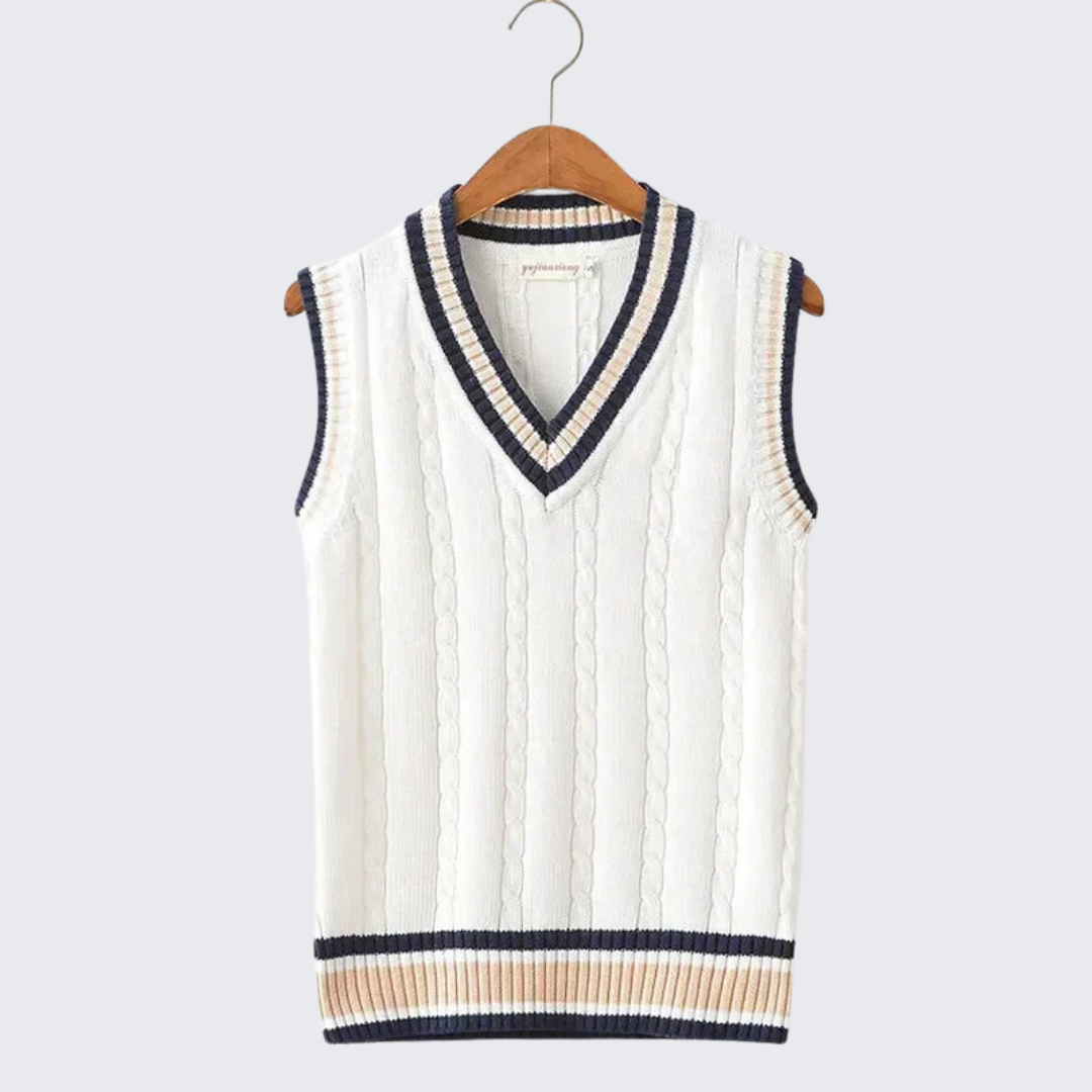 Vestă din tricot cu decolteu în V pentru bărbați | Pulover gros fără mâneci