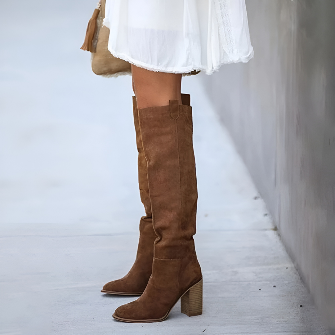 Women's Leather Boots with Sturdy Block Heel | Classic Sleek Design for Everyday Wear | Mid-Heel Leather Ankle Boots