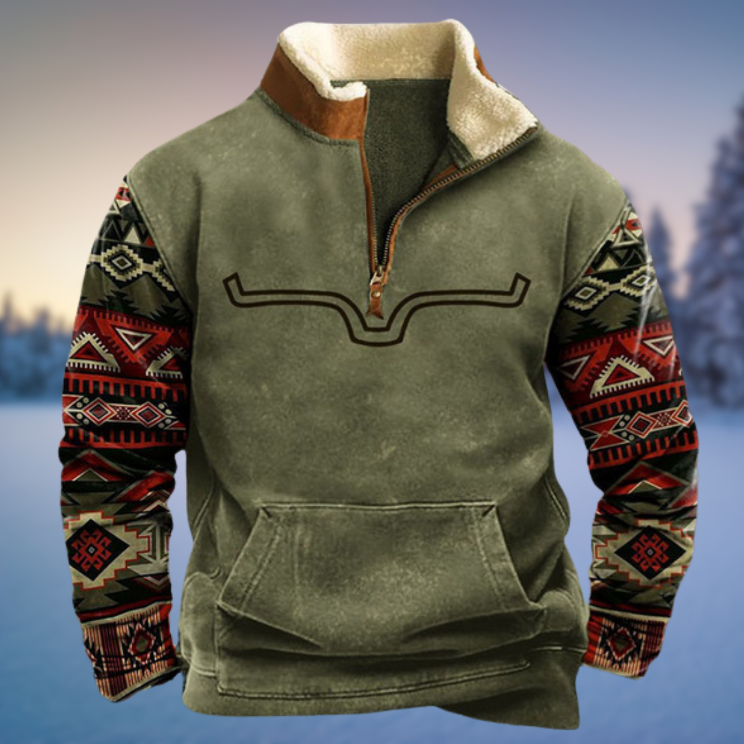 Men's Tribal Graphic Knit - Warm Zipper-Neck Pullover