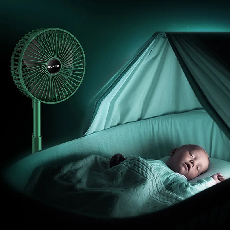 Skládací stolní ventilátor s USB | Přenosný dobíjecí stolní ventilátor s 5 rychlostmi a tichým prouděním vzduchu | Teleskopický osobní ventilátor
