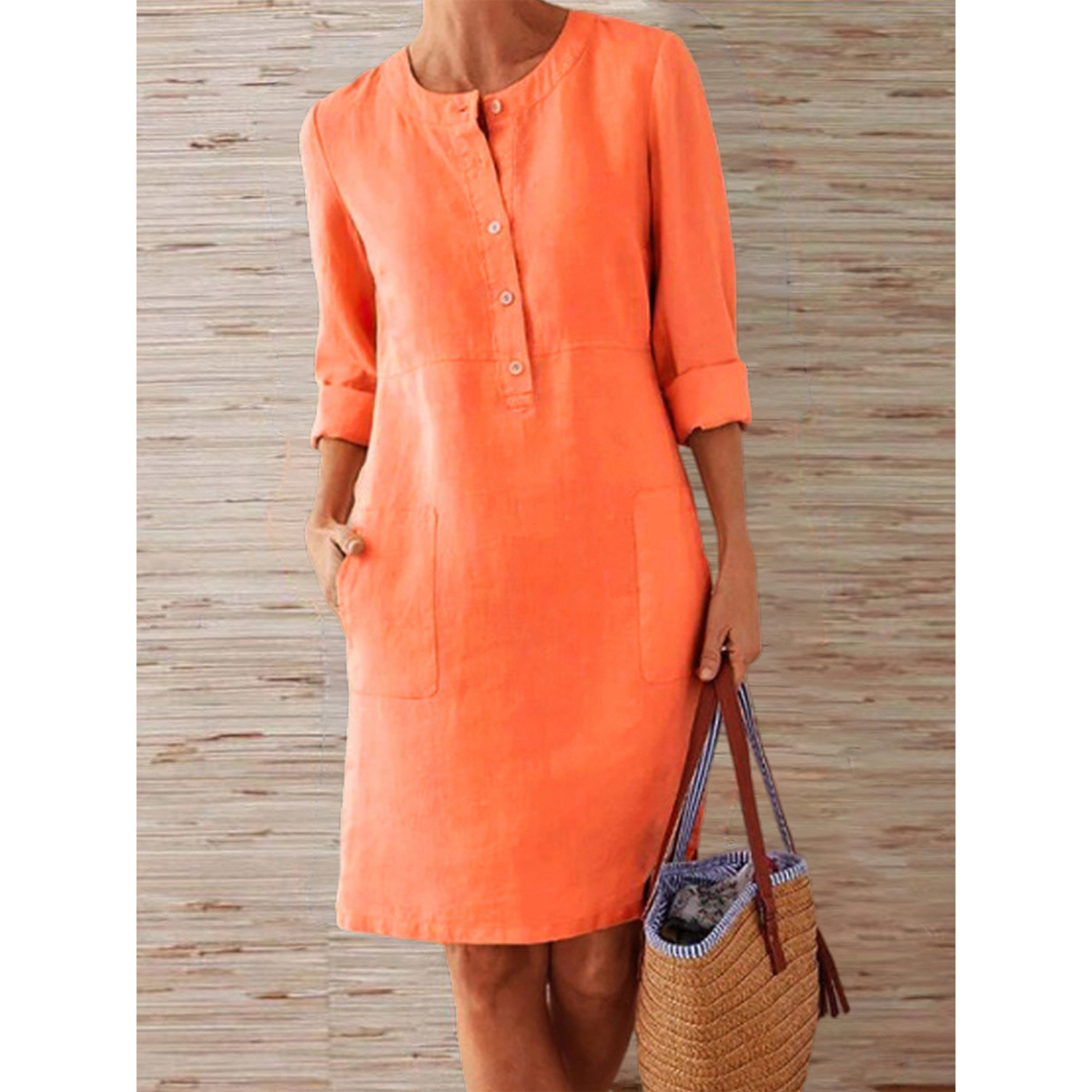 Knee-length linen dress | Simplicity and elegance | Comfortable style