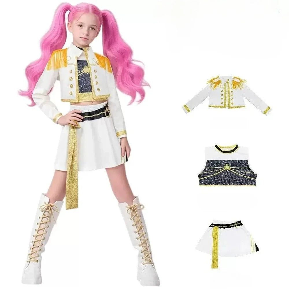 Conjunto de disfraz de cosplay de Zoey para niñas – Disfraz de Halloween de la serie «Demon Hunters» de K-Pop para juegos de rol